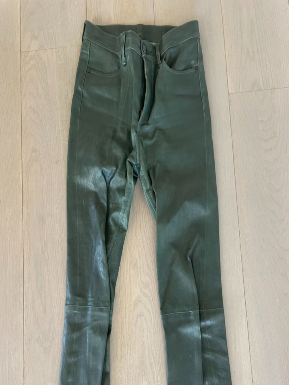 Rag & Bone Bottle Green Leather Cigarette Pants Ankle Skinny Size 27